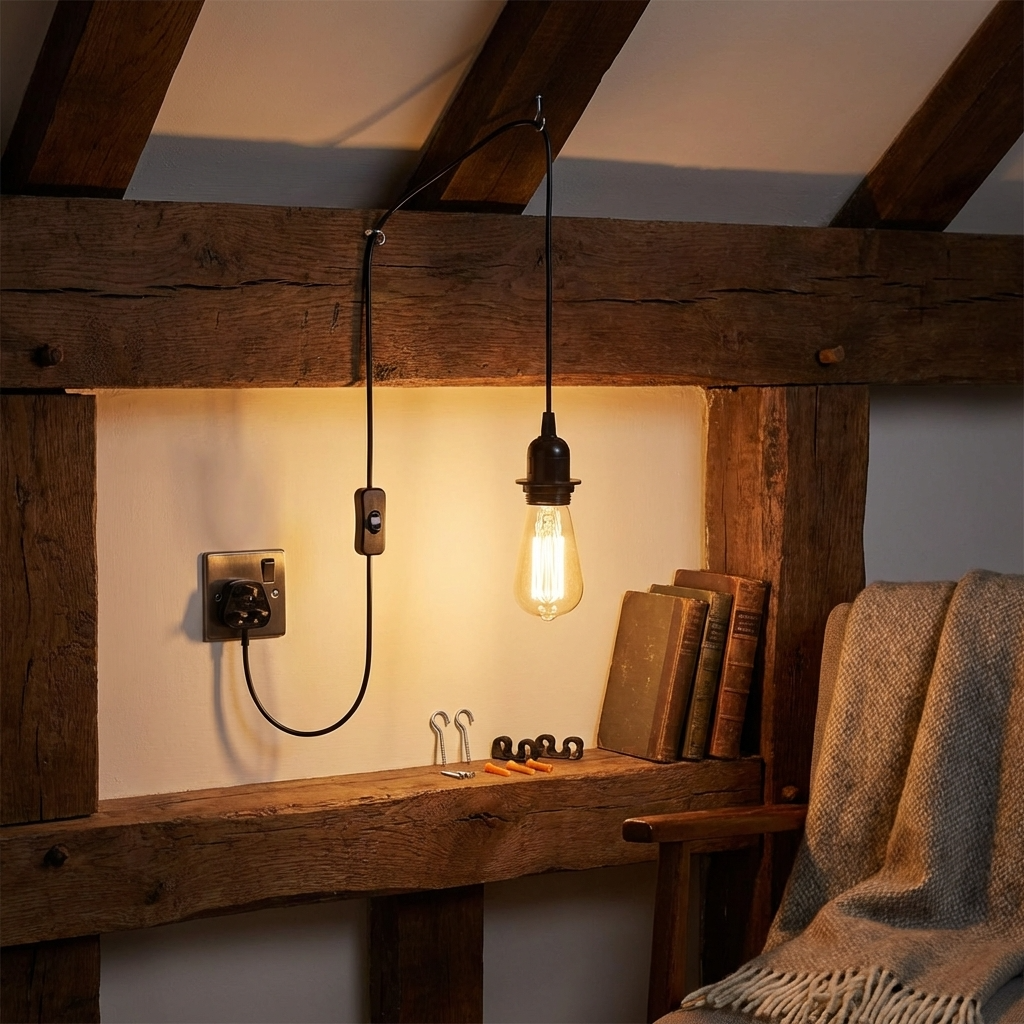 Plug-In Pendant Light Cord – E27 Holder, On/Off Switch, UK Plug, Black - photo 15