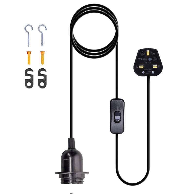 Plug-In Pendant Light Cord – E27 Holder, On/Off Switch, UK Plug, Black - photo 16
