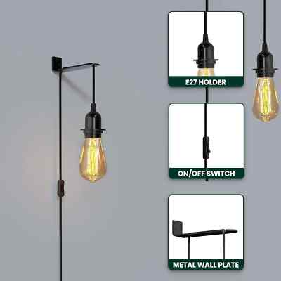 Plug-In Pendant Light Cord – E27 Holder, On/Off Switch, UK Plug, Black - photo 4