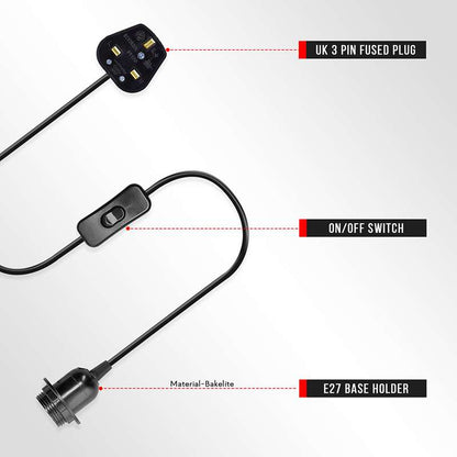 Plug-In Pendant Light Cord – Black or White, 2 m, E27 with Switch - photo 9