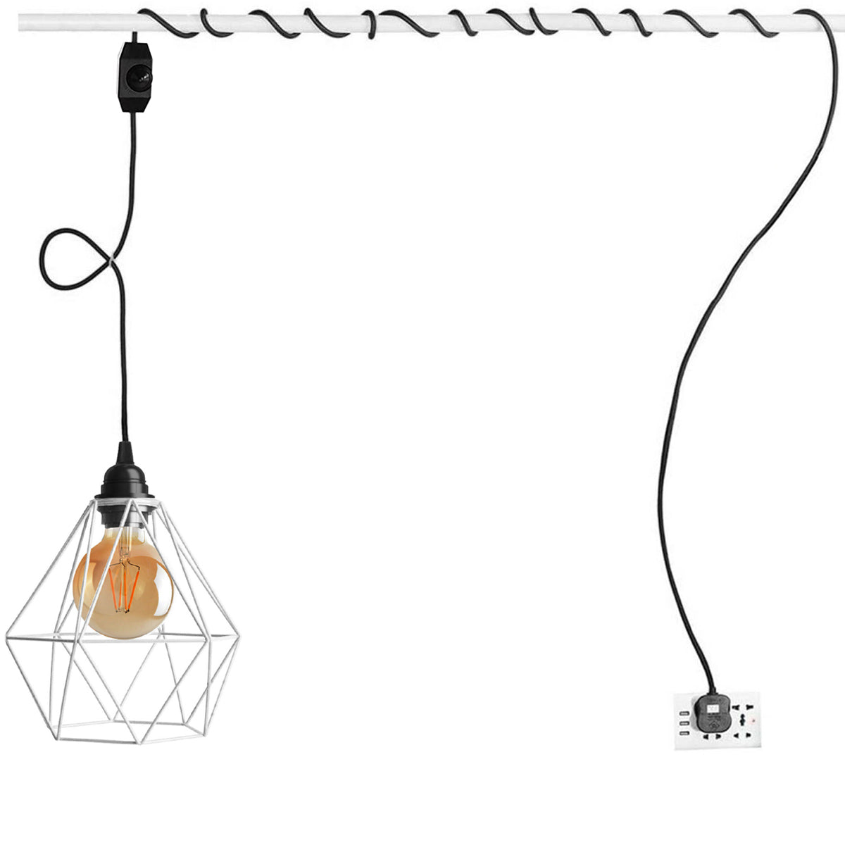 Plug-In Diamond Cage Pendant – 4 m Cable, Dimmer Switch, E27 - photo 4