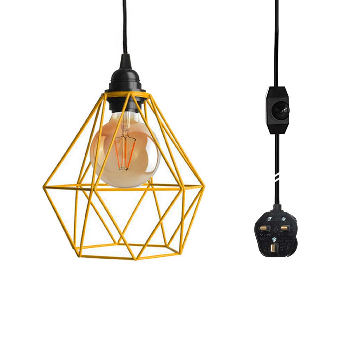 Plug-In Diamond Cage Pendant – 4 m Cable, Dimmer Switch, E27 - photo 6