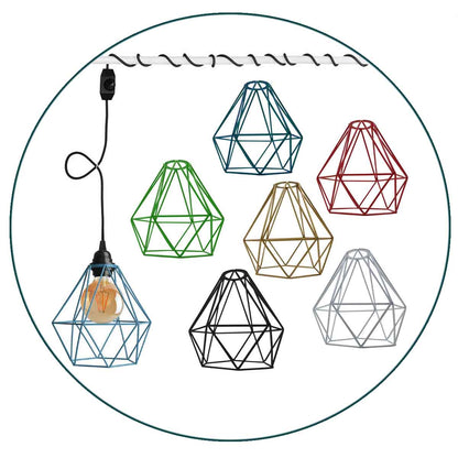 Plug-In Diamond Cage Pendant – 4 m Cable, Dimmer Switch, E27