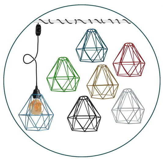 Plug-In Diamond Cage Pendant – 4 m Cable, Dimmer Switch, E27
