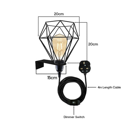 Plug-In Diamond Cage Wall Light – 4 m Dimmer Cord, 4 Colours - photo 7