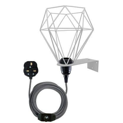 Plug-In Diamond Cage Wall Light – 4 m Dimmer Cord, 4 Colours - Black & White, Without Bulb