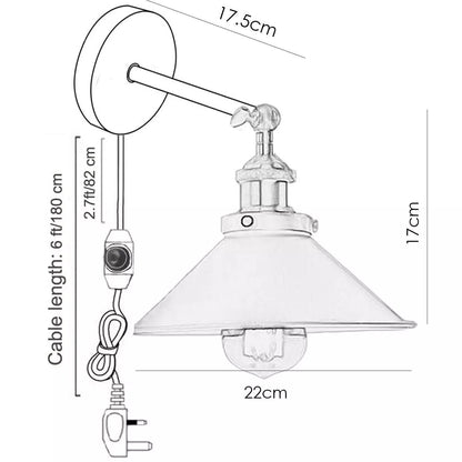 Plug-In Wall Light with Dimmer Switch – Black Dome or White Cone Shade - photo 2