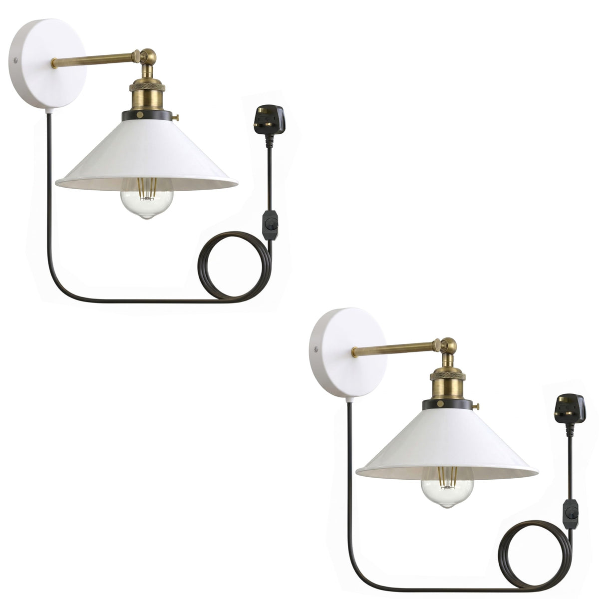 Plug-In Wall Light with Dimmer Switch – Black Dome or White Cone Shade - photo 6