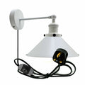 Plug-In Wall Light with Dimmer Switch – Black Dome or White Cone Shade - Standard, Flat Cone 22 cm White, Without Bulb