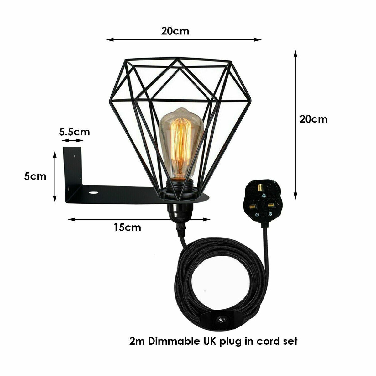 Plug-In Diamond Cage Wall Light – 2 m Dimmer Cord, 3 Colours - photo 2
