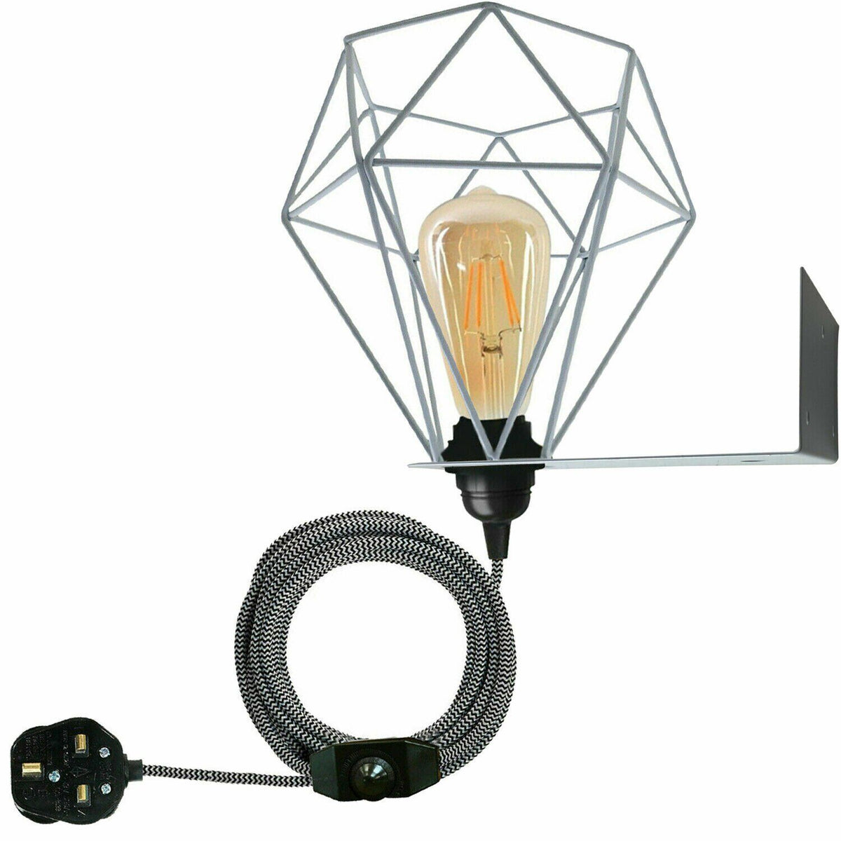 Plug-In Diamond Cage Wall Light – 2 m Dimmer Cord, 3 Colours - Black & White, Without Bulb