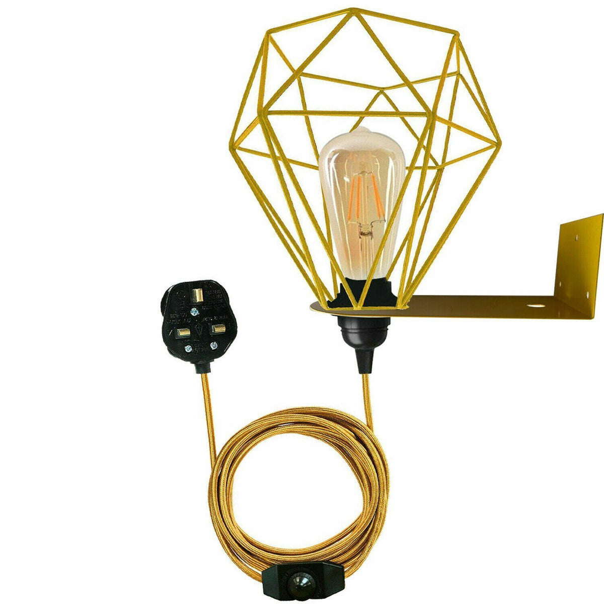Plug-In Diamond Cage Wall Light – 2 m Dimmer Cord, 3 Colours - Gold, Without Bulb