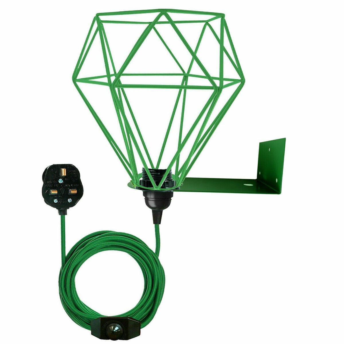 Plug-In Diamond Cage Wall Light – 2 m Dimmer Cord, 3 Colours - Green, Without Bulb