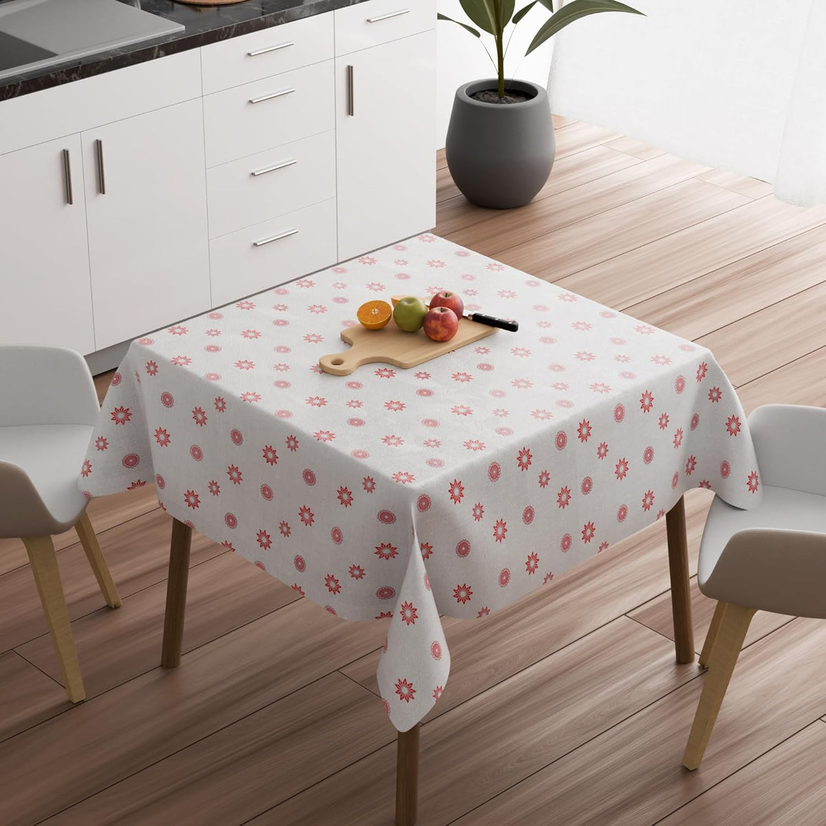 Floral Tablecloth – Red Star Flowers or Rose Tile Print, Wipe-Clean - photo 4