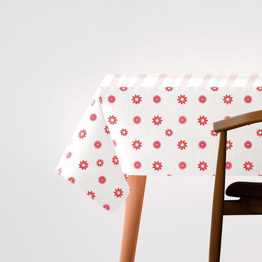Floral Tablecloth – Red Star Flowers or Rose Tile Print, Wipe-Clean - Red Star Flowers, 152cm x 152cm