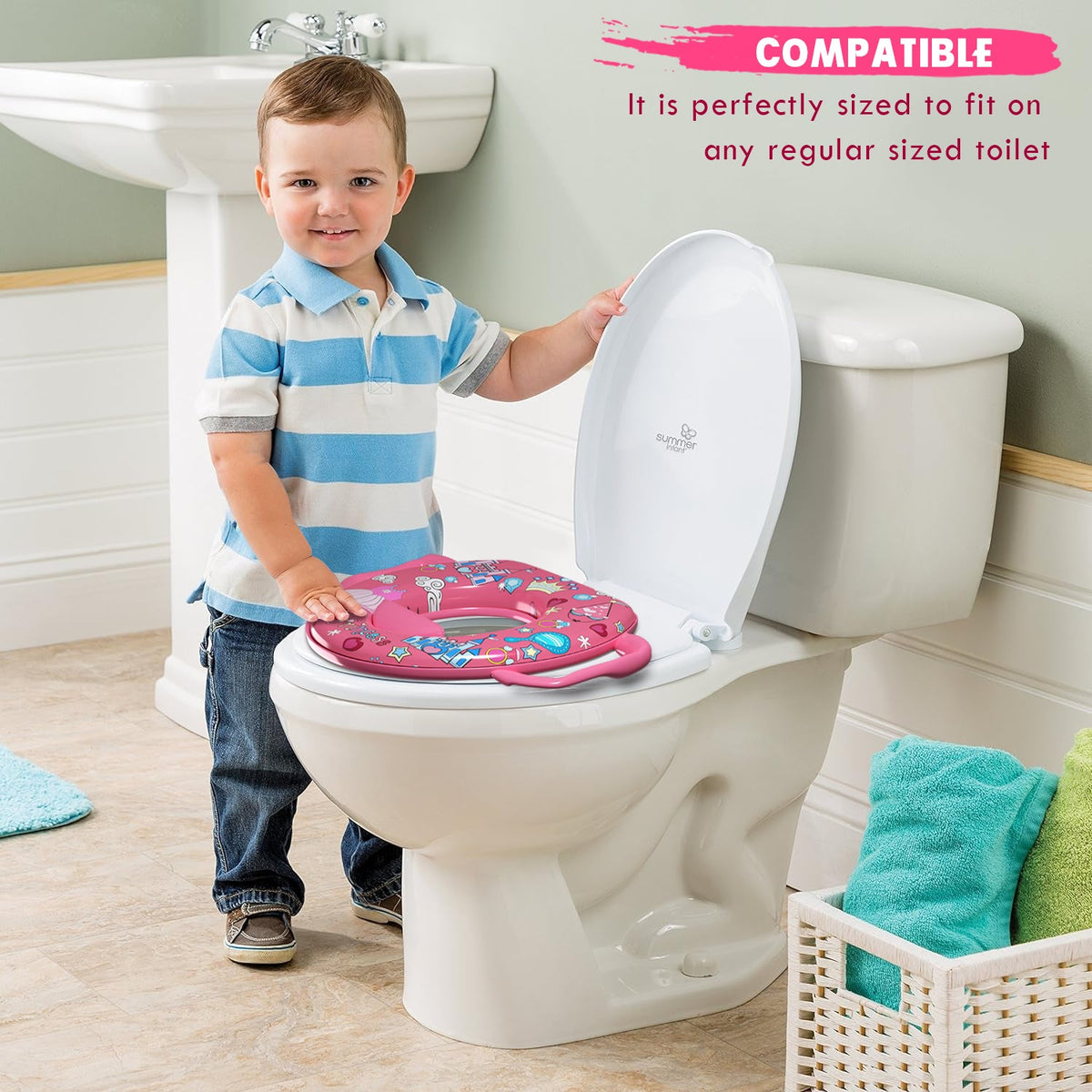Padded Toddler Toilet Seat with Side Handles – Splash Guard, Assorted Designs - photo 12