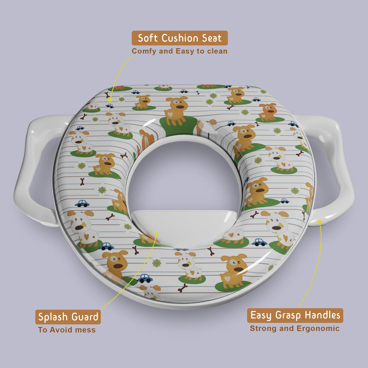 Padded Toddler Toilet Seat with Side Handles – Splash Guard, Assorted Designs - photo 23