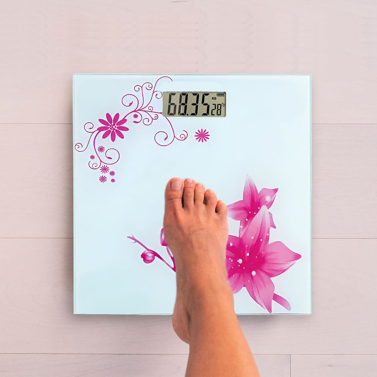 Square Digital Bathroom Scale – Hot Air Balloon or Pink Flower Glass, 180 kg - photo 9