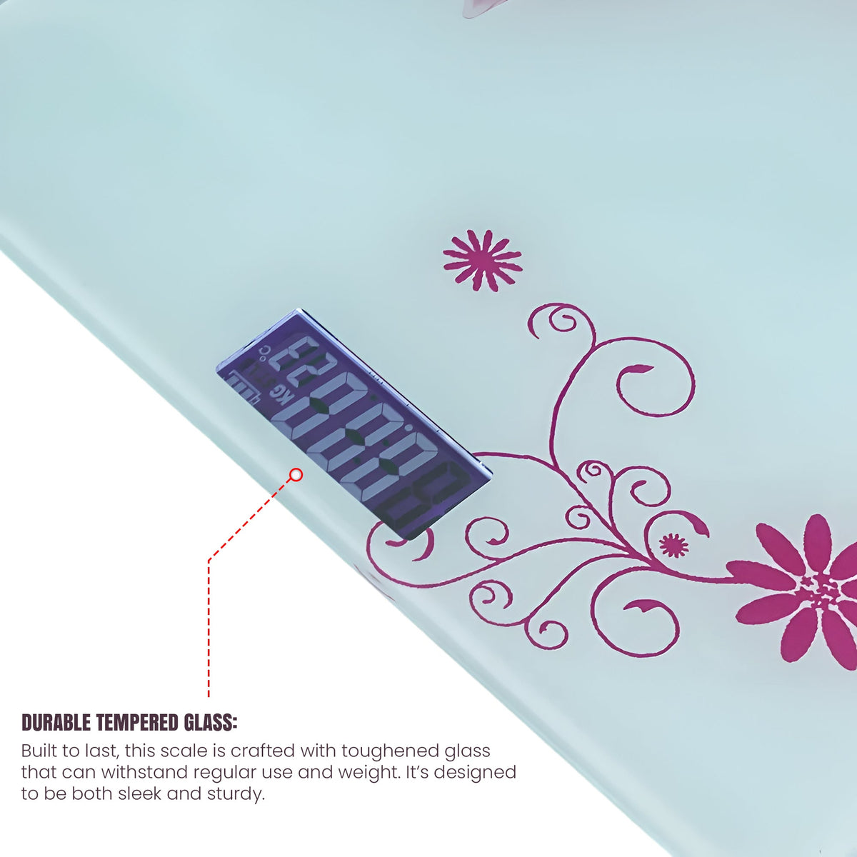 Square Digital Bathroom Scale – Hot Air Balloon or Pink Flower Glass, 180 kg - photo 10