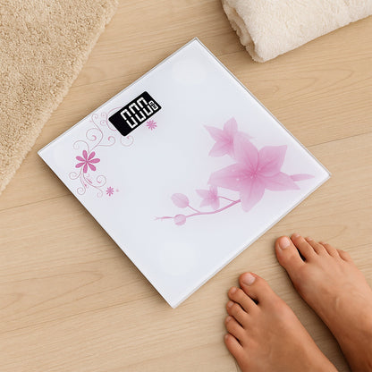 Square Digital Bathroom Scale – Hot Air Balloon or Pink Flower Glass, 180 kg - photo 11
