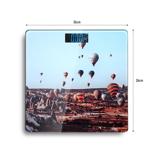 Square Digital Bathroom Scale – Hot Air Balloon or Pink Flower Glass, 180 kg - Hot Air Balloons