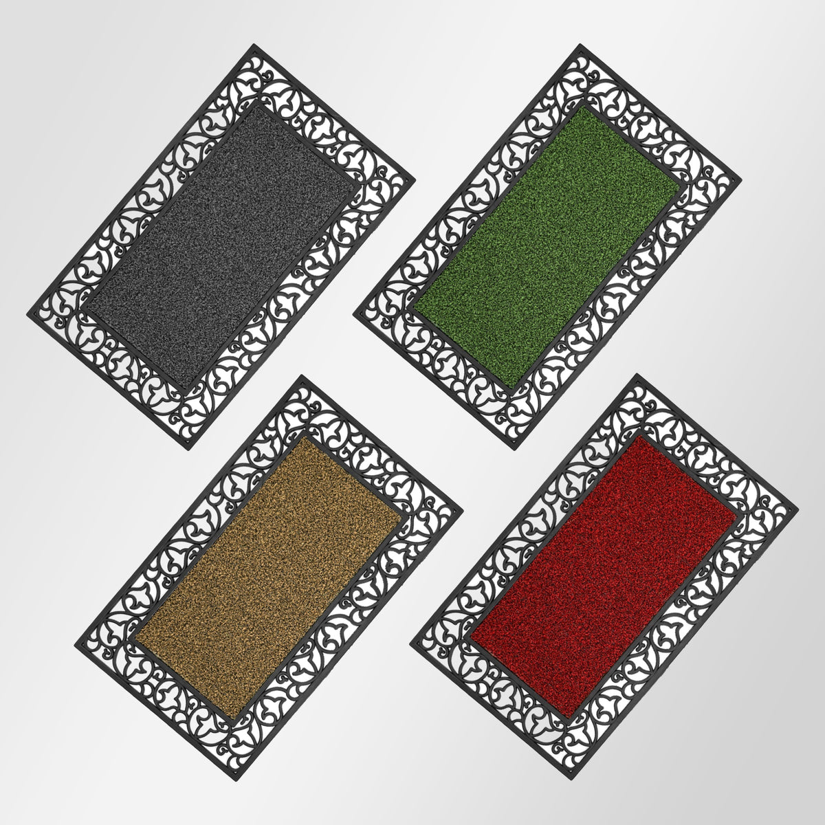 Rubber Door Mat with Scroll Border – 45 x 75 cm, Assorted Colours