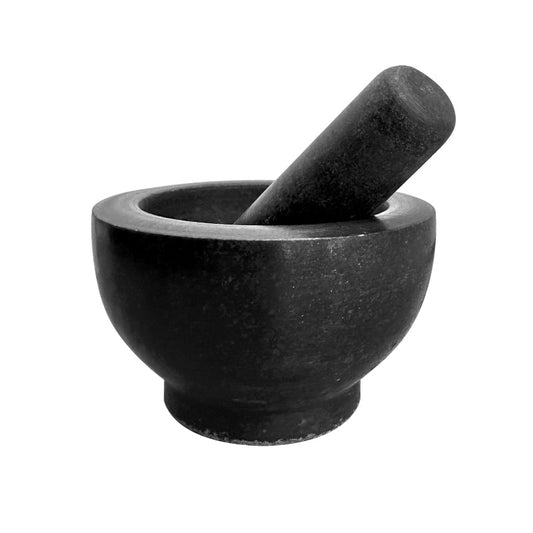 Black Granite Pestle and Mortar – Solid Stone, 14.5 cm Bowl
