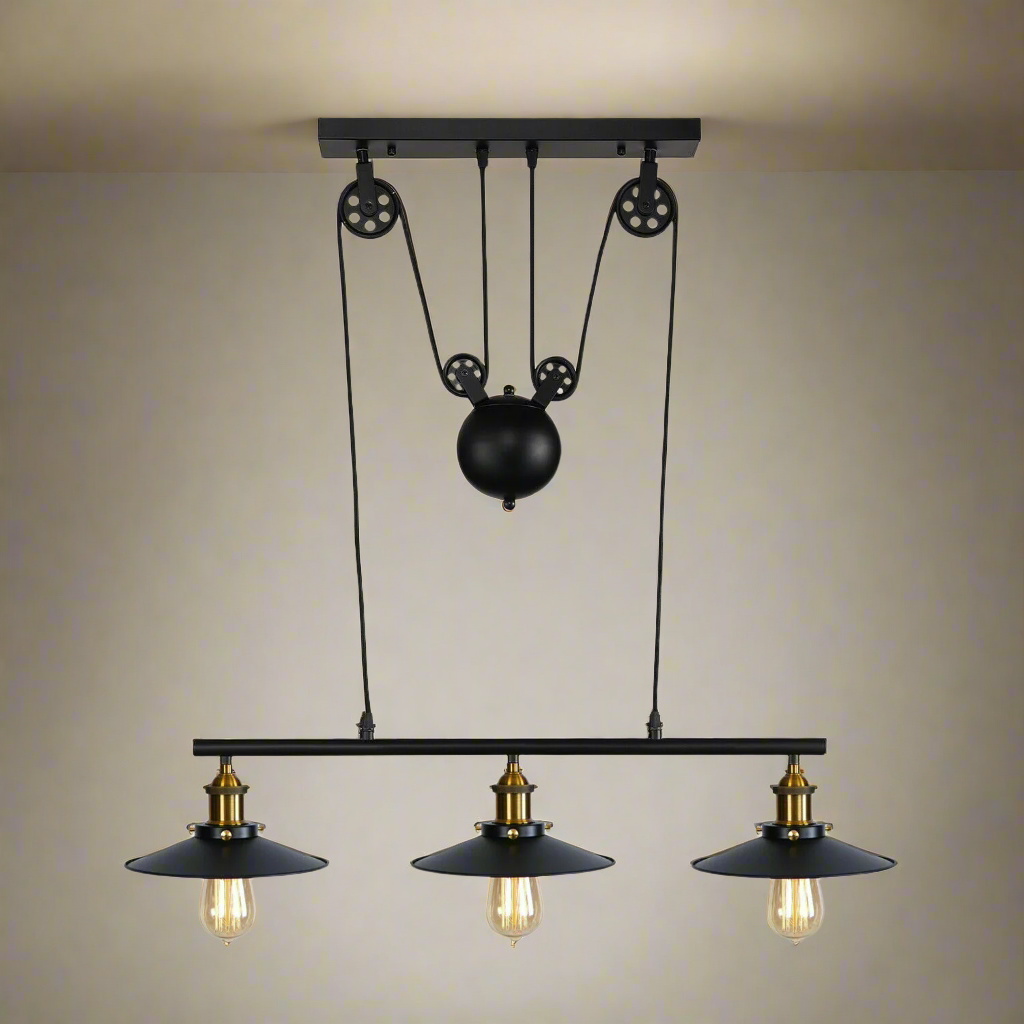 3-Light Pulley Pendant – Rise & Fall Bar, Black, E27 - photo 11