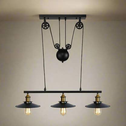 3-Light Pulley Pendant – Rise & Fall Bar, Black, E27 - photo 11