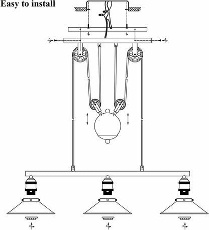 3-Light Pulley Pendant – Rise & Fall Bar, Black, E27 - photo 6