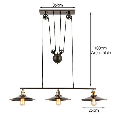 3-Light Pulley Pendant – Rise & Fall Bar, Black, E27 - photo 7
