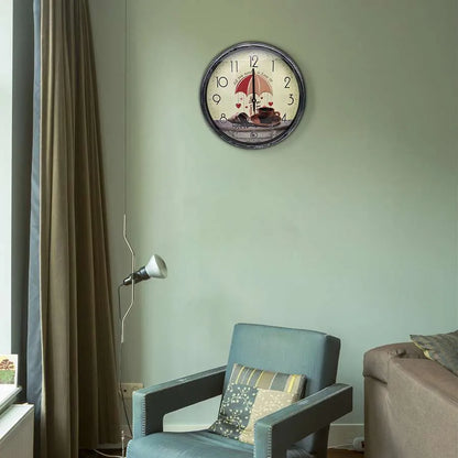 Round Wall Clock – Plain Black 35 cm or Vintage Umbrella & Coffee Cup 33 cm - photo 11