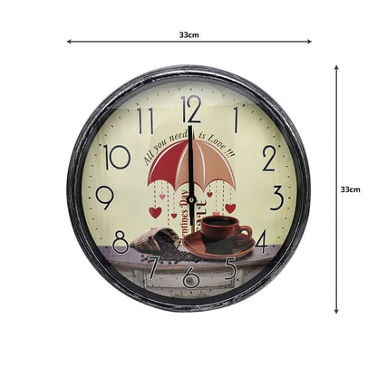 Round Wall Clock – Plain Black 35 cm or Vintage Umbrella & Coffee Cup 33 cm - photo 4
