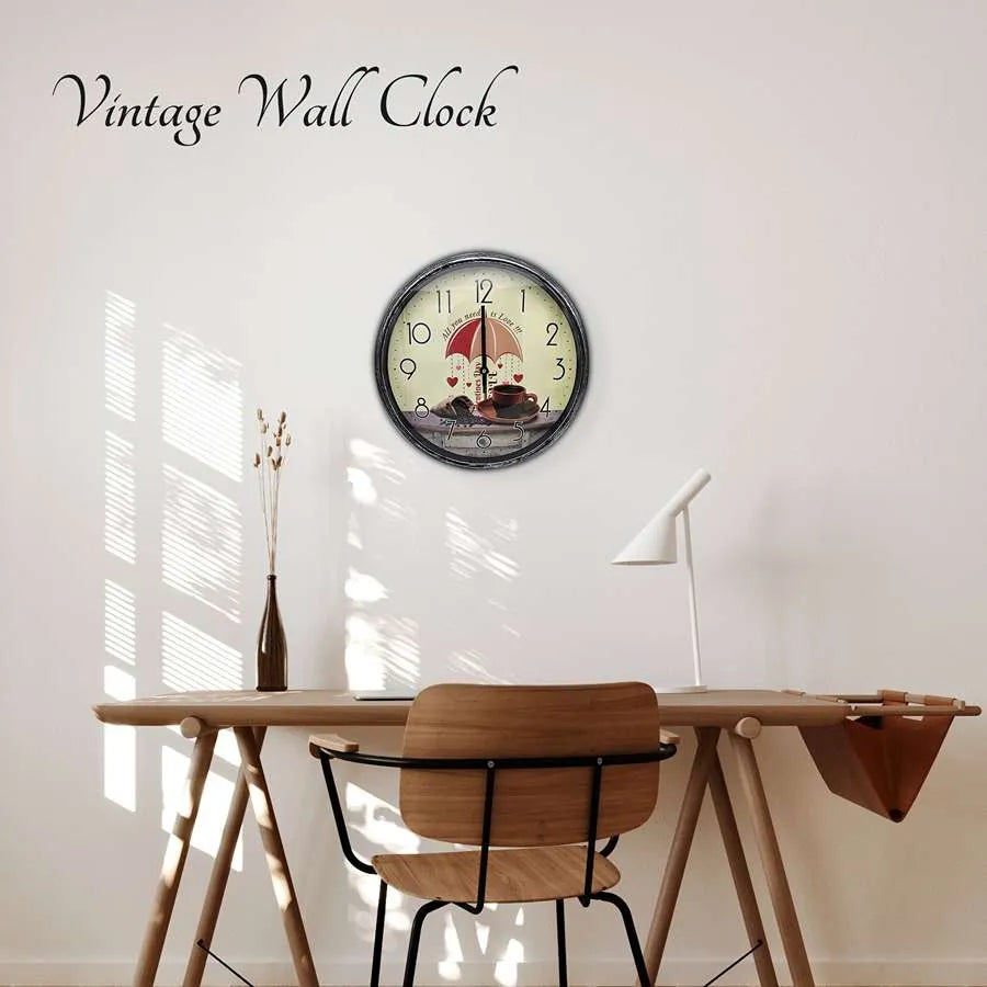 Round Wall Clock – Plain Black 35 cm or Vintage Umbrella & Coffee Cup 33 cm - photo 7
