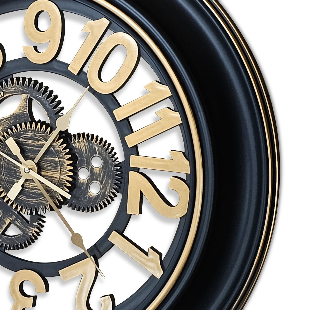 Industrial Gear Wall Clock – 50 cm, Black & Gold, Open Dial - photo 3