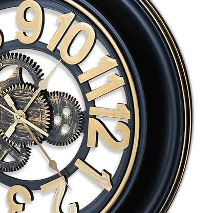 Industrial Gear Wall Clock – 50 cm, Black & Gold, Open Dial - photo 3