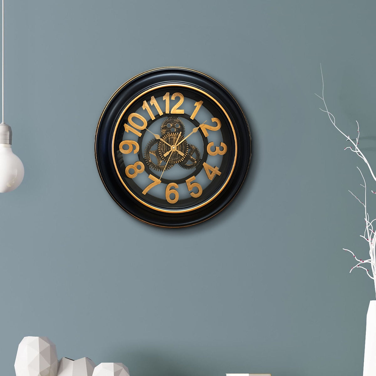 Industrial Gear Wall Clock – 50 cm, Black & Gold, Open Dial - photo 5