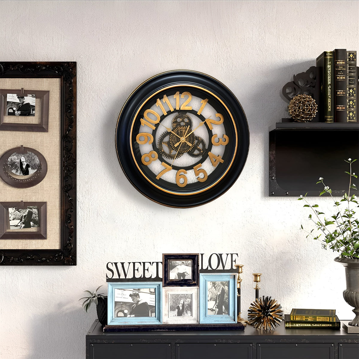 Industrial Gear Wall Clock – 50 cm, Black & Gold, Open Dial - photo 6