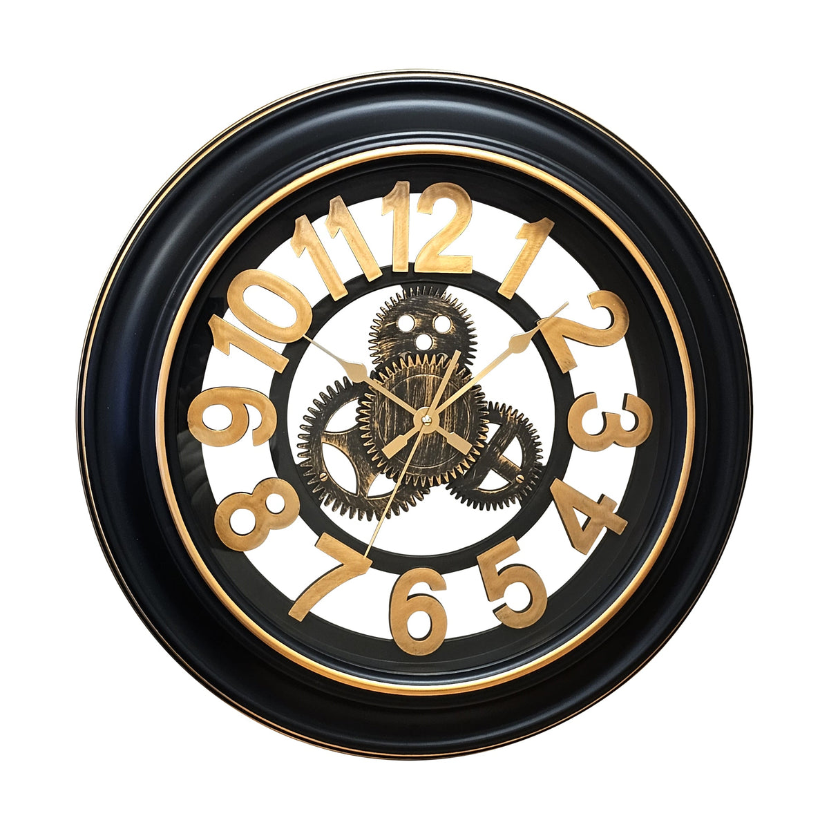 Industrial Gear Wall Clock – 50 cm, Black & Gold, Open Dial