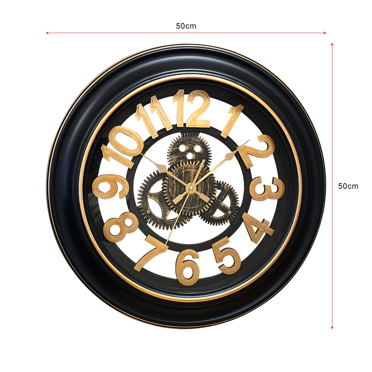 Industrial Gear Wall Clock – 50 cm, Black & Gold, Open Dial - photo 7
