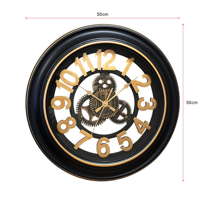 Industrial Gear Wall Clock – 50 cm, Black & Gold, Open Dial - photo 7