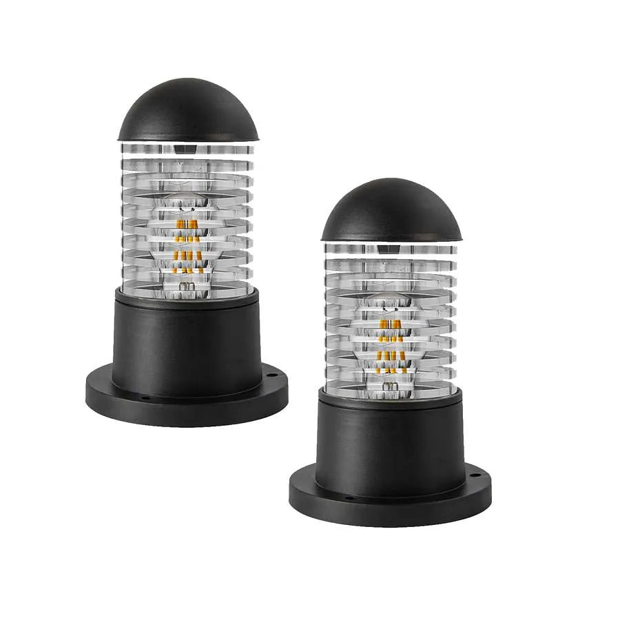 Outdoor Pillar Light E27 IP54 – Garden Bollard, Black - Black, Pack of 2, A60 LED Bulb 4W