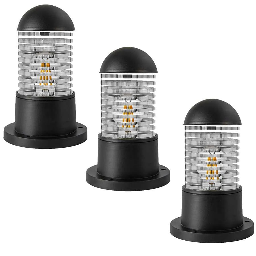 Outdoor Pillar Light E27 IP54 – Garden Bollard, Black - Black, Pack of 3, Without Bulb