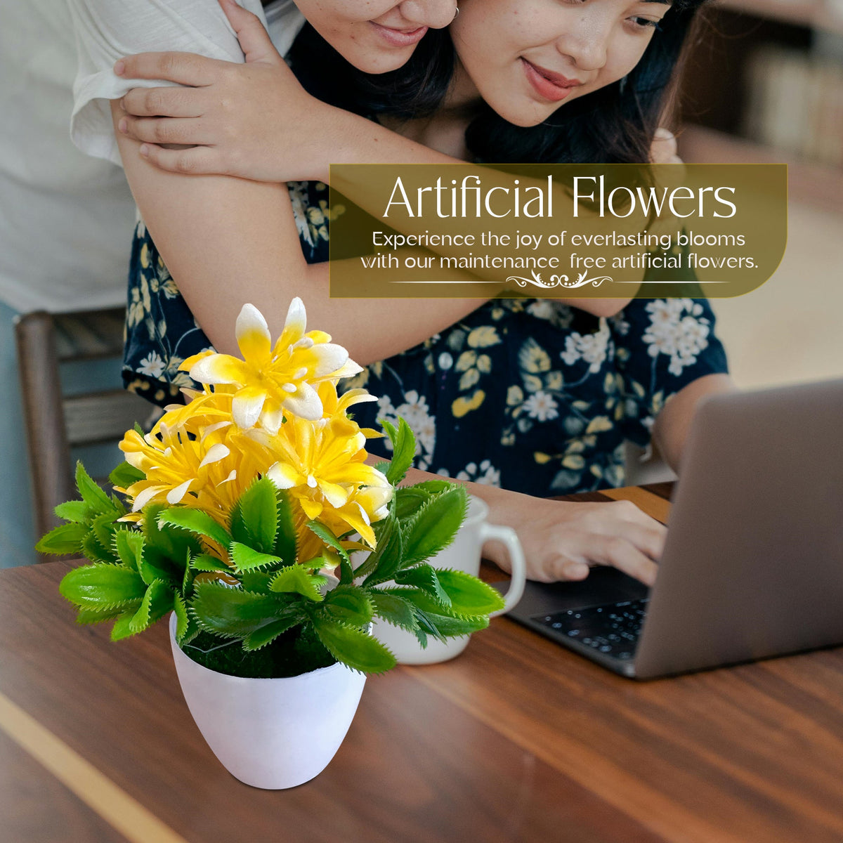 Artificial Flowers in White Pots – 20 cm, Pack of 2 or 3, Assorted Colours - photo 10