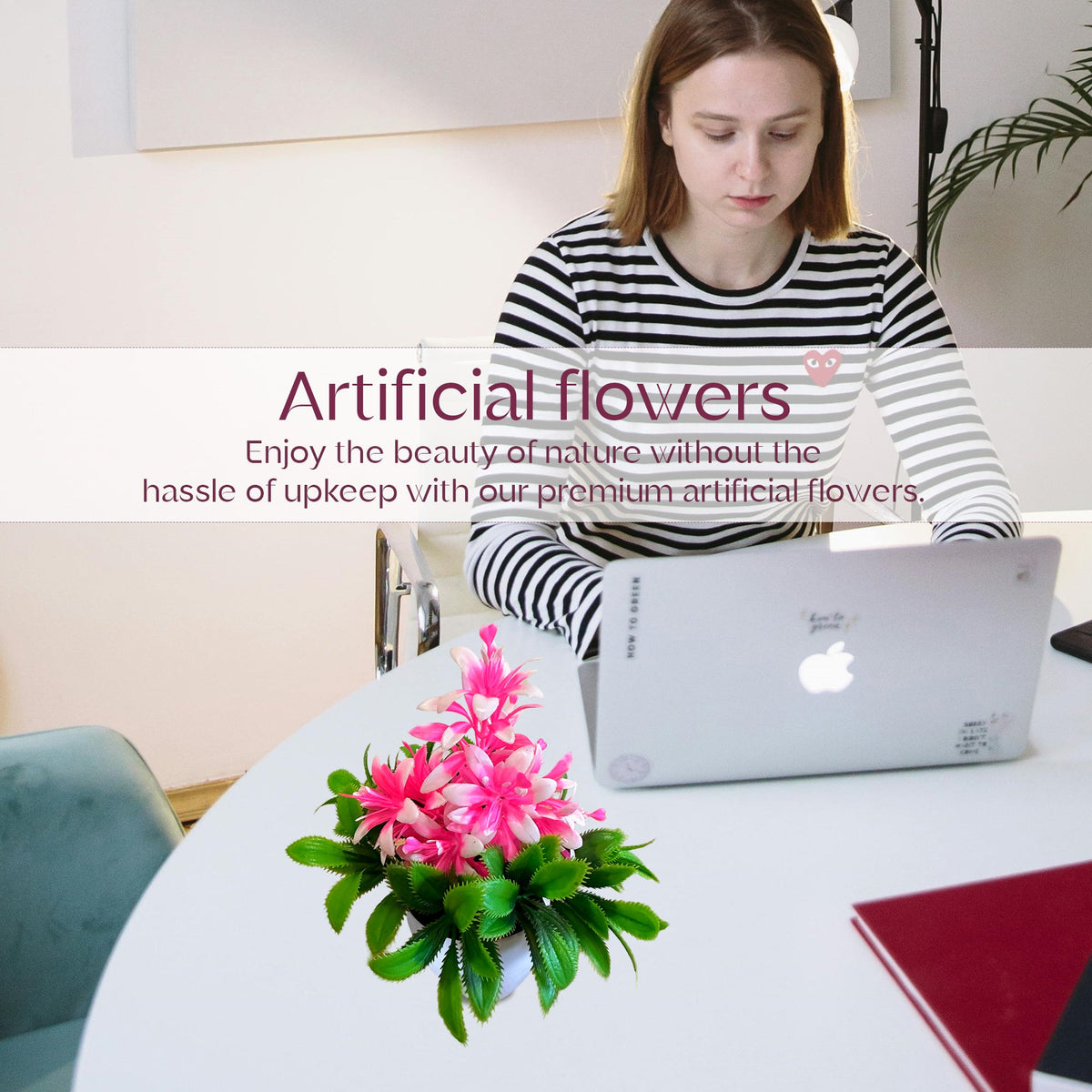 Artificial Flowers in White Pots – 20 cm, Pack of 2 or 3, Assorted Colours - photo 15