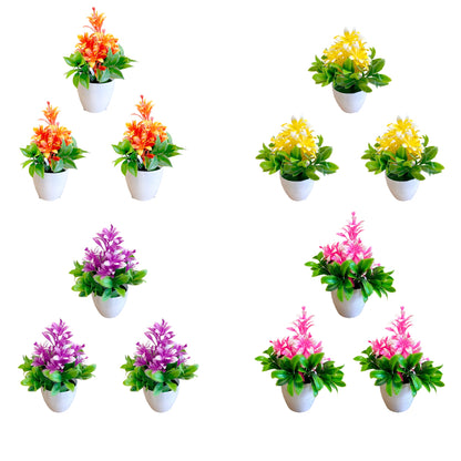 Artificial Flowers in White Pots – 20 cm, Pack of 2 or 3, Assorted Colours - Pack of 3