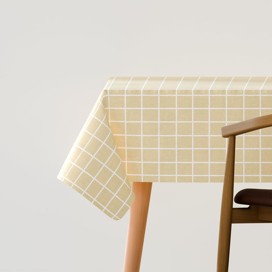 Yellow Check Tablecloth – Wipe-Clean Polyester, 3 Rectangular Sizes - 120cm x 152cm