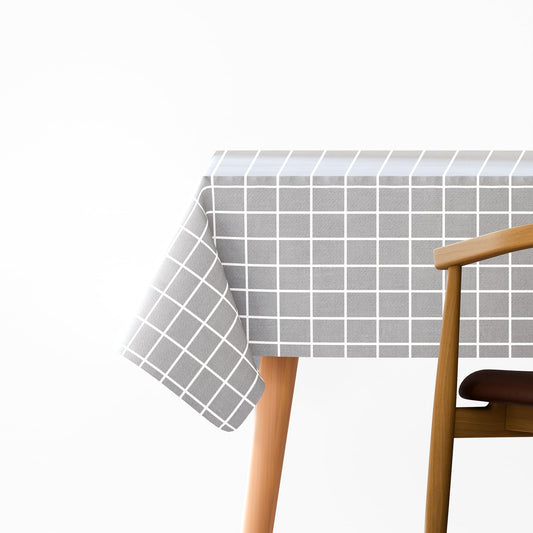 Grey & White Check Tablecloth – 120 x 152 or 137 x 183 cm, Wipe-Clean - 120cm x 152cm