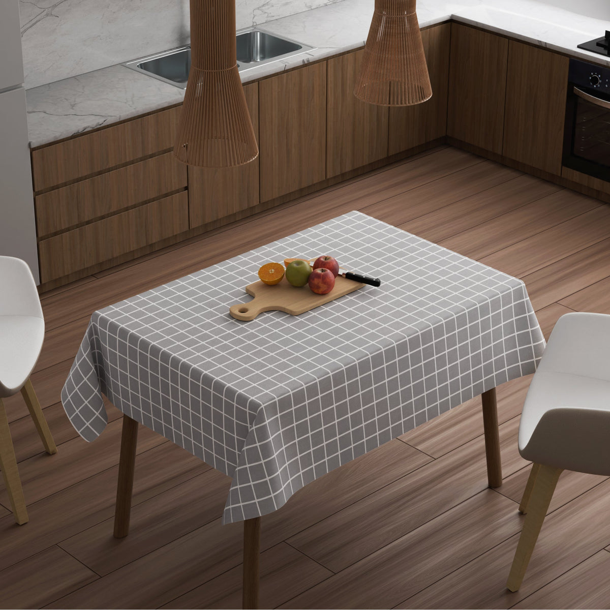 Grey & White Check Tablecloth – 120 x 152 or 137 x 183 cm, Wipe-Clean - photo 3