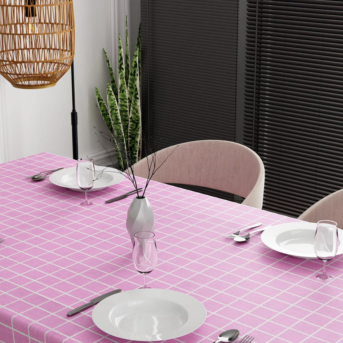 Grid Check Tablecloth – White & Black or Pink & White, 3 Sizes - photo 6